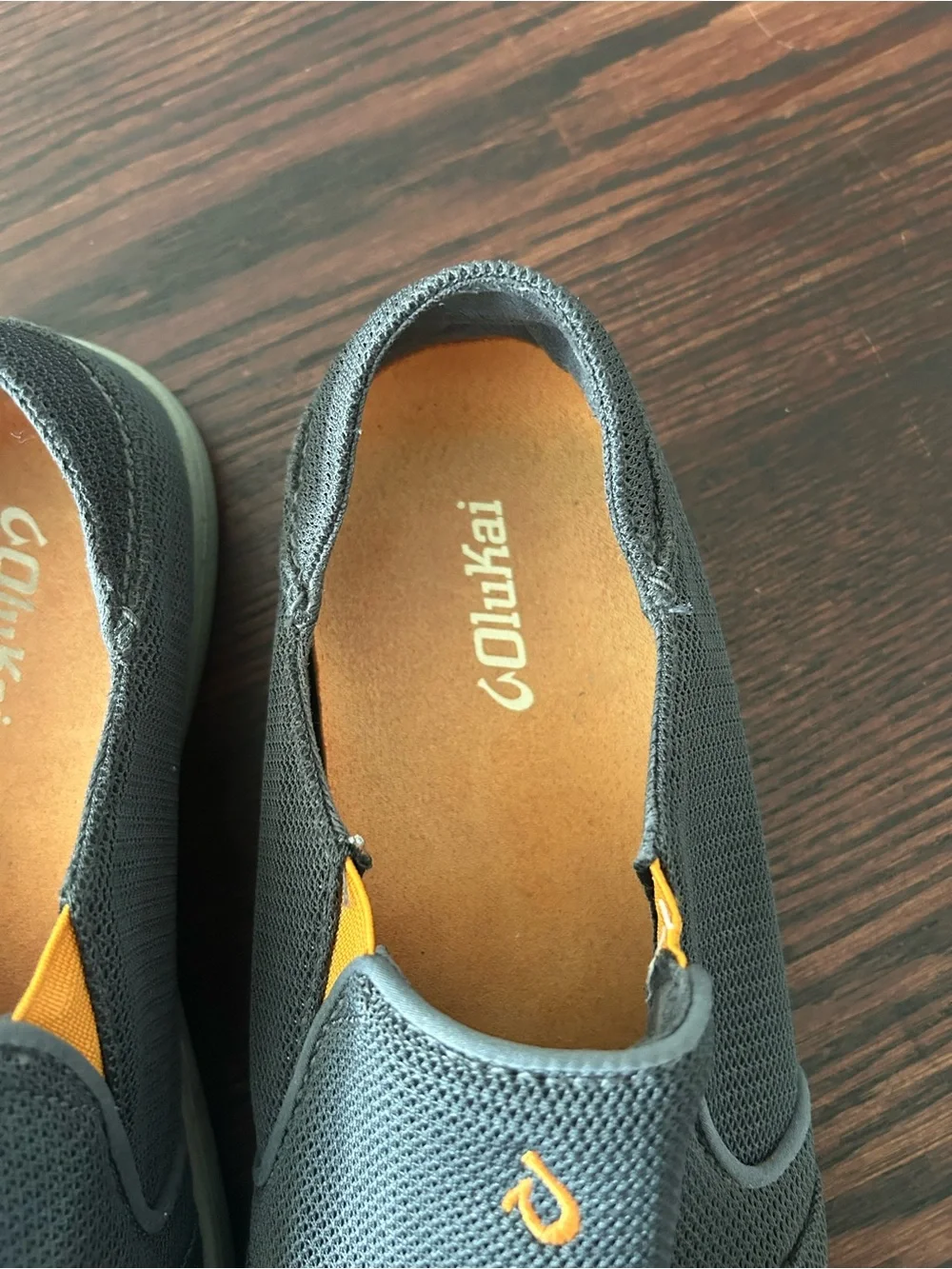 Olukai Men's Dark Gray Mesh Slip-On Loafers with Yellow Accents